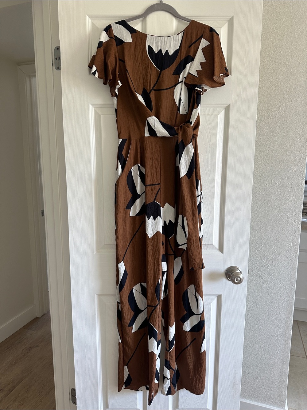 Brown Floral Jumpsuit with tie detail